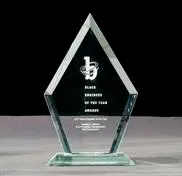 A glass award with the words " black business of the year awards ".