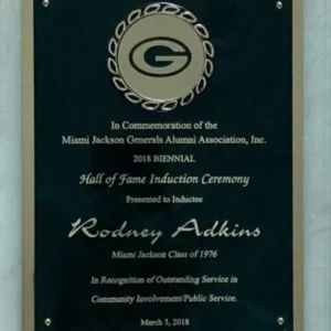 A plaque is displayed on the wall.